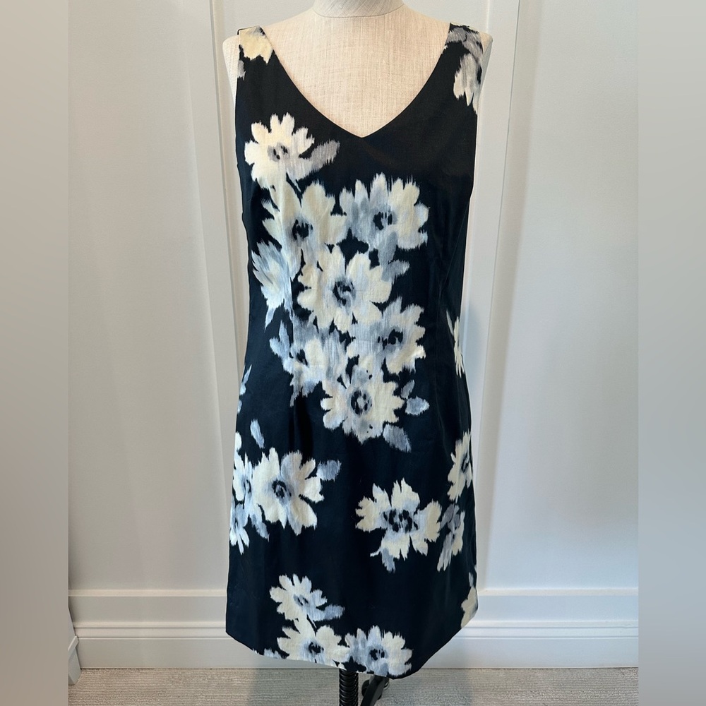 LOFT Blue and White Sheath Midi Dress V-Neck Sleeveless